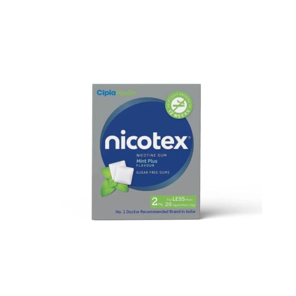Cipla Nicotex Nicotine Sugar Free Mint Plus Gums 2Mg 12 Gums Each Pack – Helps To Quit Smoking | Who – Approved Therapy