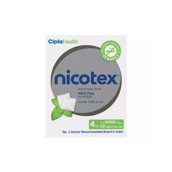 Cipla Nicotex Nicotine Sugar Free Mint Plus Gums 4Mg 12 Gums Each Pack