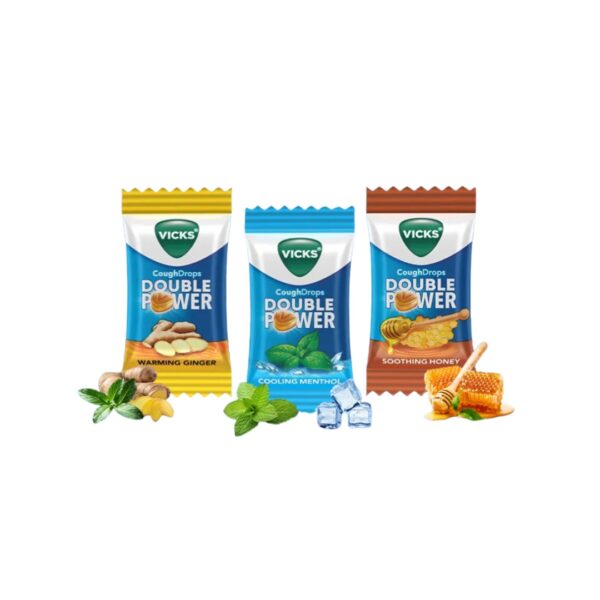 Vicks Cough Drops 1.8g x 12 Mix Packs – Ginger, Menthol, Tulsi & Honey Flavor