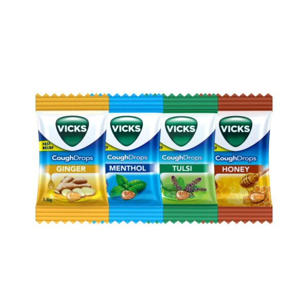 Vicks Cough Drops 2.7g x 65 Mix Packs – Ginger, Menthol, & Honey Flavor | India