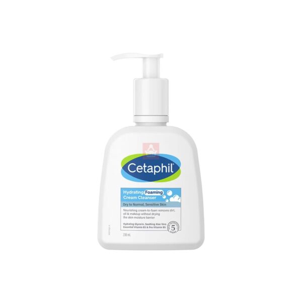 Cetaphil Hydrating Foaming Cream Cleanser 236ml Face Wash, For Dry to Normal Sensitive Skin Cream to Foam Cleanser | Niacinamide, Pro-Vitamin B5 & and Aloe for Gentle Cleansing