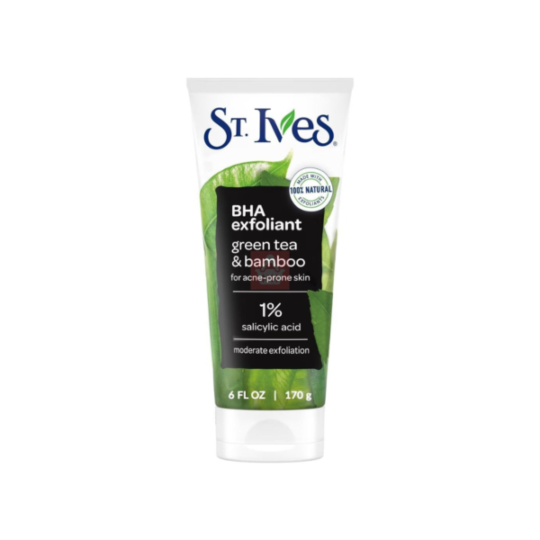 St. Ives BHA Exfoliant Face Scrub 170g Green Tea and Bamboo for Acne Prone Skin 1% Salicylic Acid