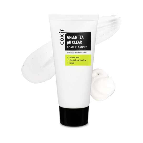 coxir GREENTEA PH CLEAR FOAM CLEANSER 150ml l Low pH Formula Facial Washes with Gentle Exfoliating l deep cleanses pores and remove dead skin cells on skin